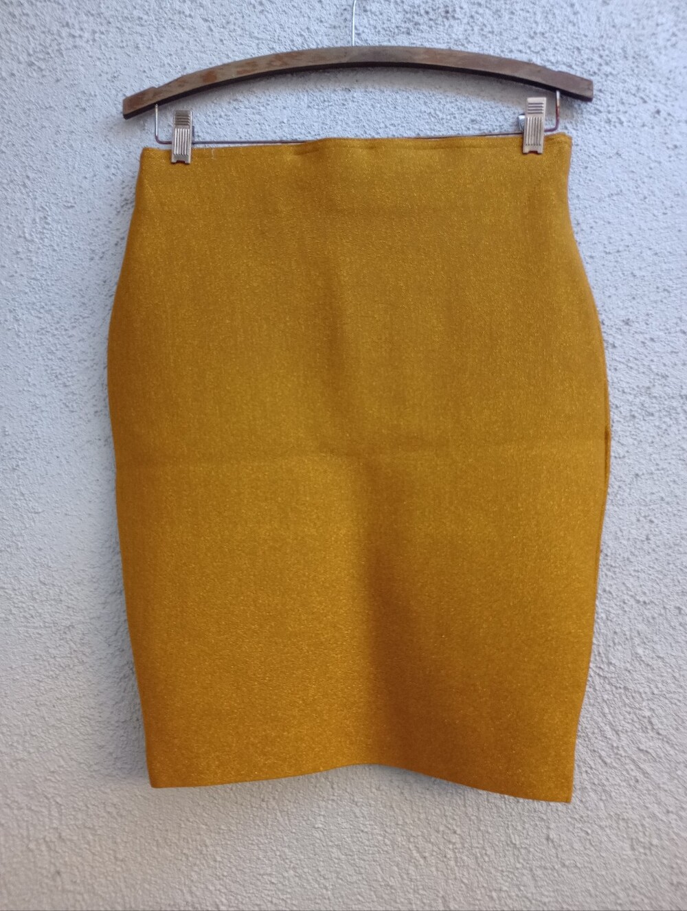 Chocolate USA Mustard Yellow Ribbed Knit Bodycon Pencil Skirt Gold Y2K Concert M